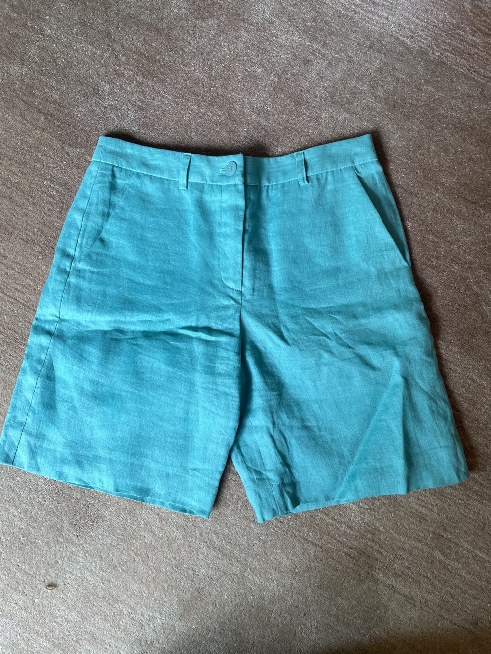 Vtg Armani Collezioni teal 100% cotton linen Bermuda shorts size 2